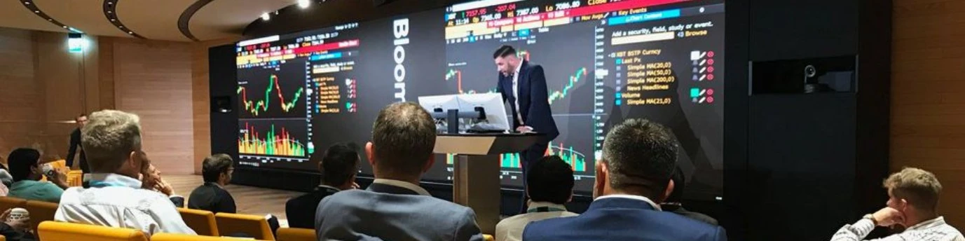 Eoghan Leahy presenting trading systems on the Bloomberg terminal